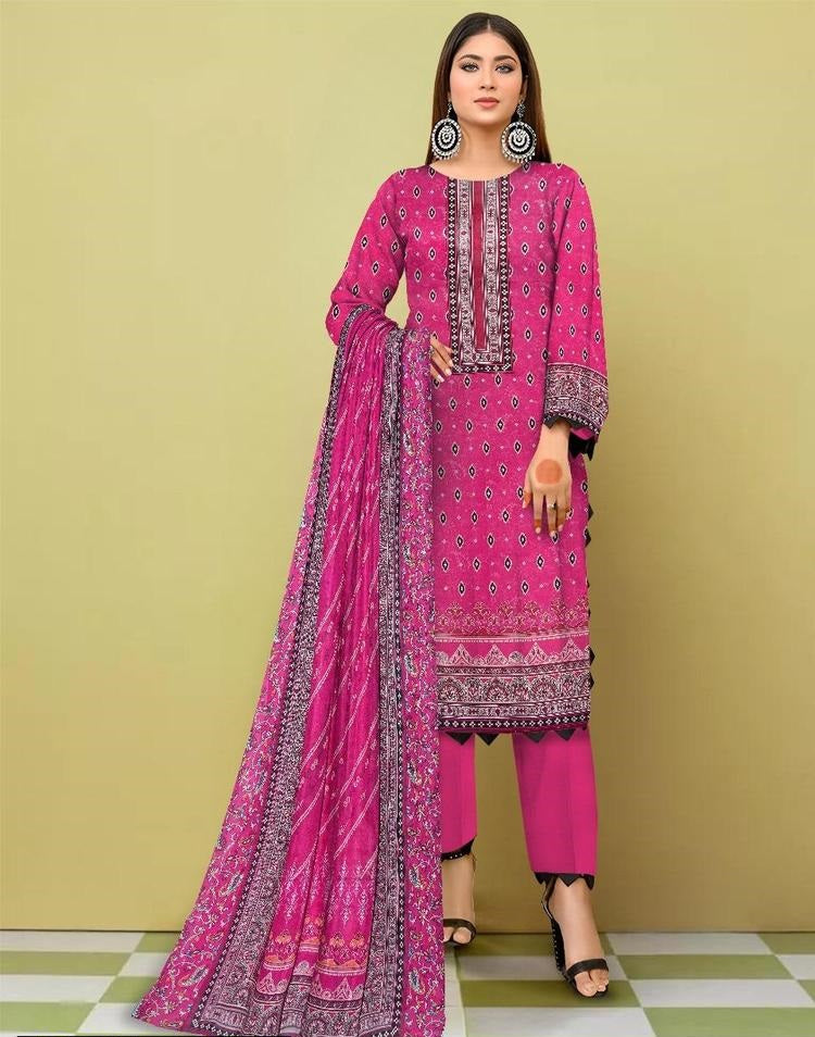 3 Pcs Women's Unstitched Lawn Printed Suit