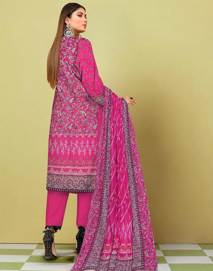 3 Pcs Women's Unstitched Lawn Printed Suit