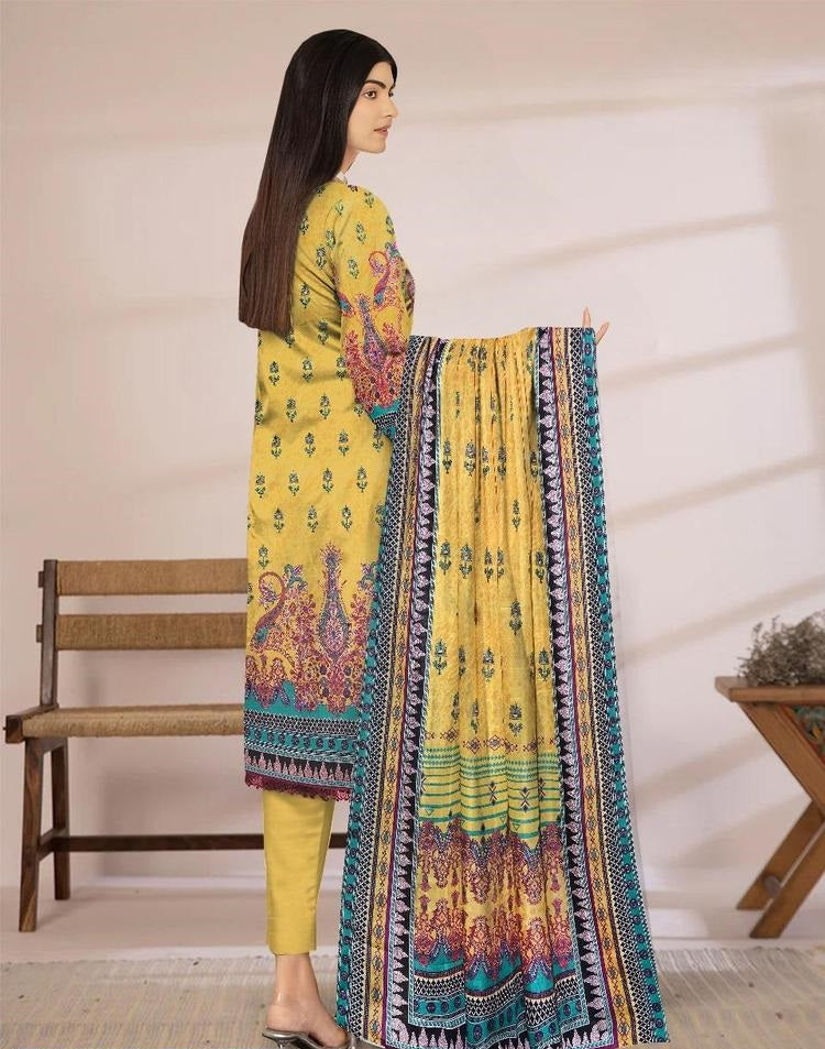 3 Pcs Women's Unstitched Lawn Printed Suit