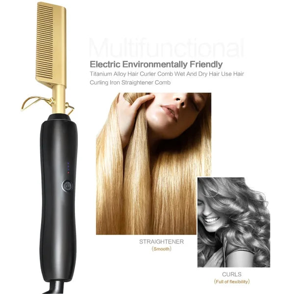 Flat Iron With Thermal Brush For Hair Curling And Waving, Adjustable Temperature Electric Hair Straightener For Women