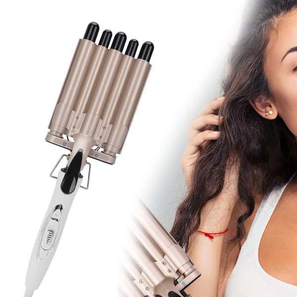 Hair Crimper, 5 Barrel Easy Curling Iron Wand 14 Levels Temperature Adjustable For Do Hairstyle For Girls For Curly Hair