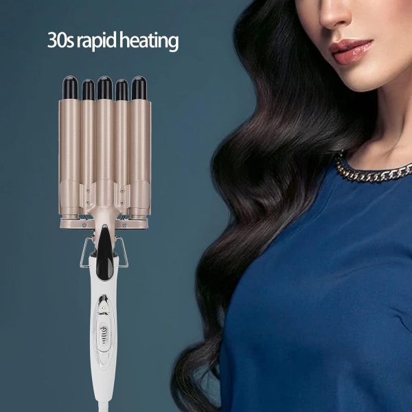 Hair Crimper, 5 Barrel Easy Curling Iron Wand 14 Levels Temperature Adjustable For Do Hairstyle For Girls For Curly Hair