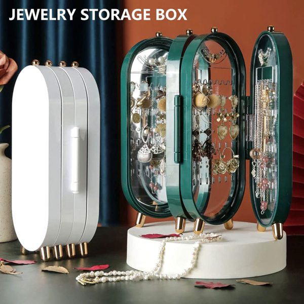 Jewellery Box Organiser With Mirror – Foldable Exquisite Dustproof Jewelry Storage Case Multi-function Screen Shaped Metal Display Jewelry Stand For Earring – Necklace & Bracelet (random Color)