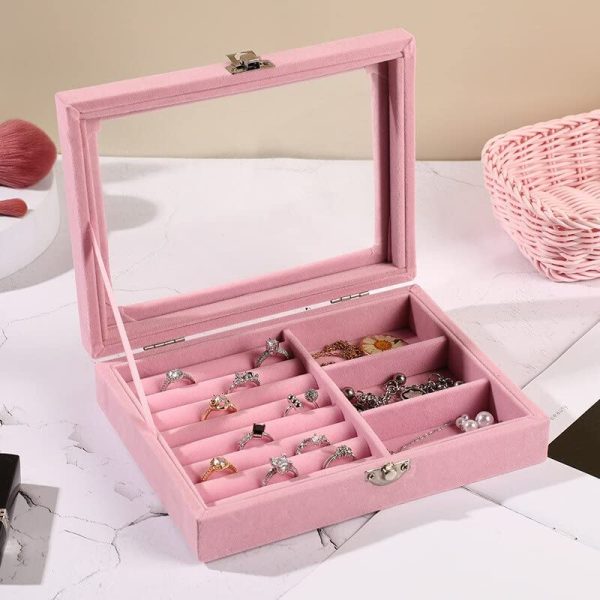 Jewelry Storage Box, Earrings Rings Simple Jewelry Box With Transparent Window (random Color)