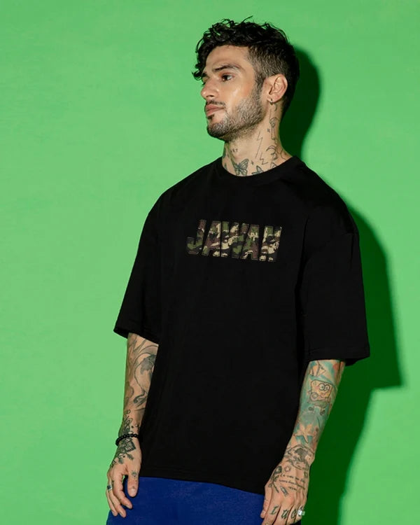 Men’s Black Jawan Typography Oversized T-shirt