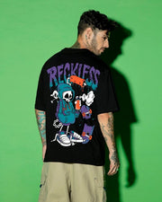 Men’s Black Reckless Graphic Printed Oversized T-shirt