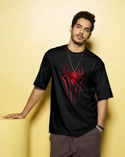 Men’s Black Spider Blend Graphic Printed Over-sized T-shirt