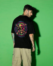 Men’s Black Straw Hat Crew Graphic Printed Oversized T-shirt