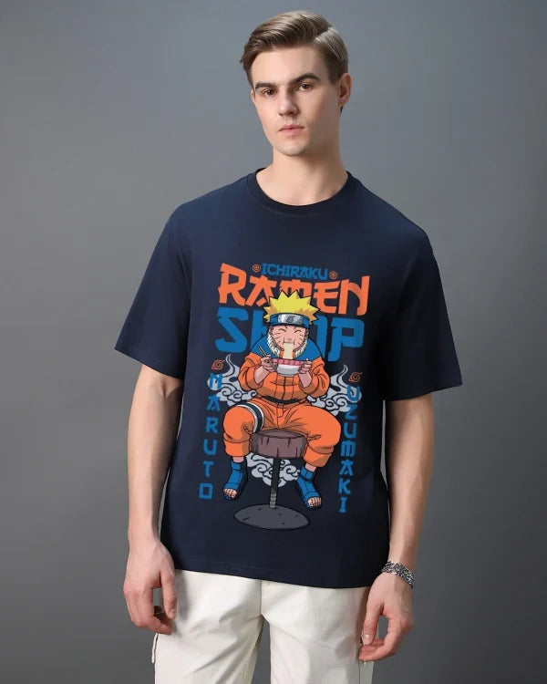 Men’s Blue Ramen Lover Graphic Printed Oversized T-shirt