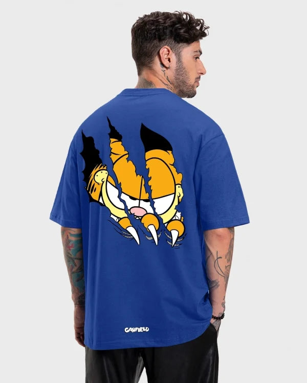 Men’s Blue Smiling Cat Graphic Printed Oversized T-shirt