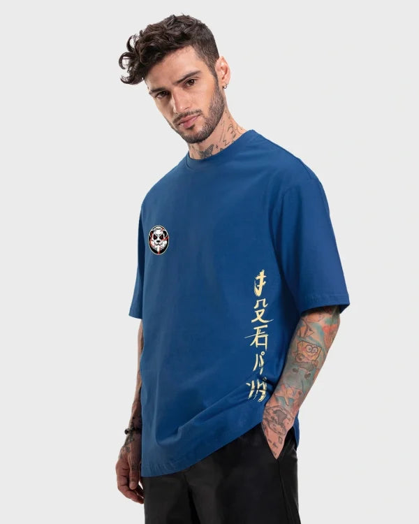 Men’s Blue Stoned Panda Graphic Printed Oversized T-shirt