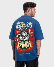 Men’s Blue Stoned Panda Graphic Printed Oversized T-shirt