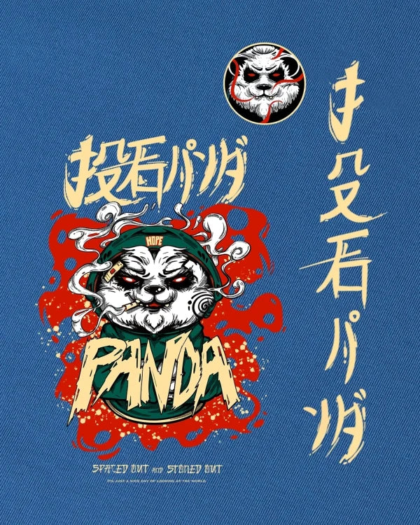 Men’s Blue Stoned Panda Graphic Printed Oversized T-shirt