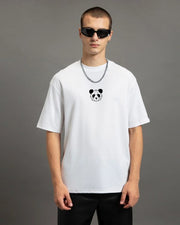 Men’s White Geo Panda Graphic Printed Oversized T-shirt