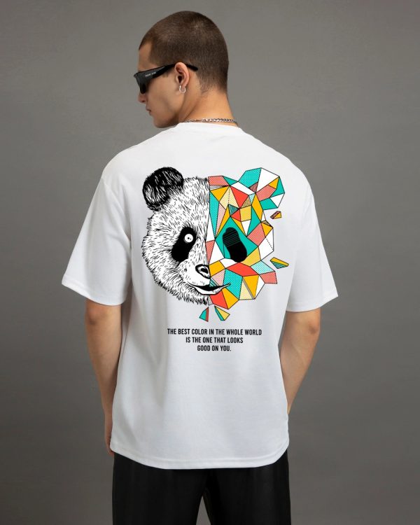 Men’s White Geo Panda Graphic Printed Oversized T-shirt