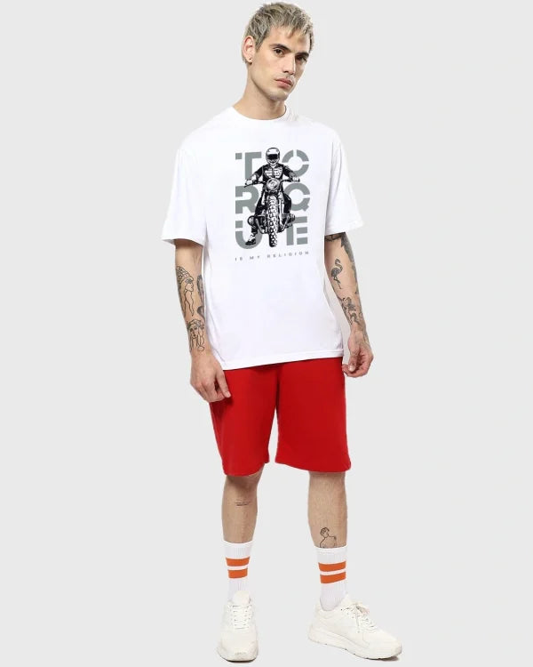 Men’s White Torque Graphic Printed Oversized T-shirt