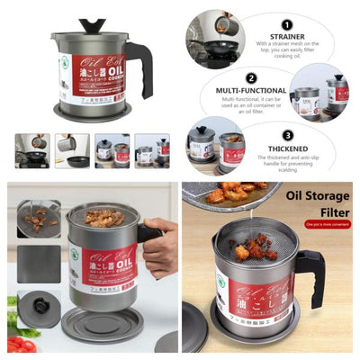 Oil Fryer Cooker with Stainless Steel Fine Mesh With Lid Food Grade Iron Cooking Oil Filter Machine With Handle For Kitchen(random Color )