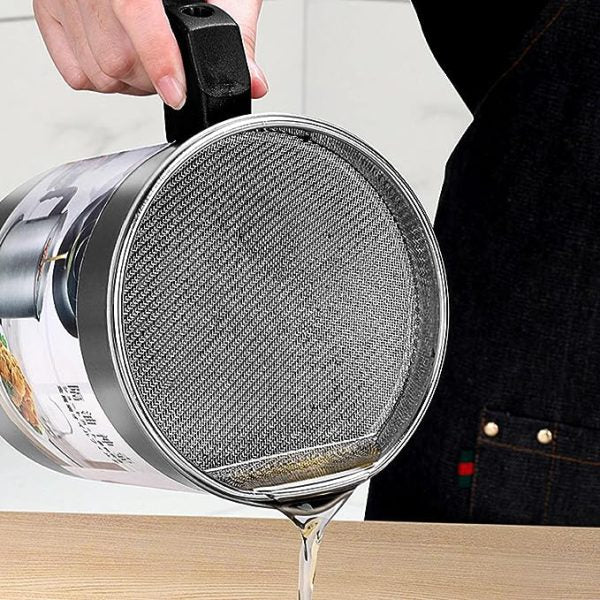Oil Fryer Cooker with Stainless Steel Fine Mesh With Lid Food Grade Iron Cooking Oil Filter Machine With Handle For Kitchen(random Color )