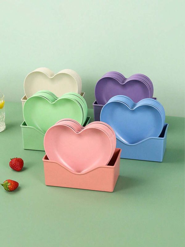 Pack Of 8 Heart Plate Set | Multi Color Plate Set With Stand