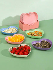 Pack Of 8 Heart Plate Set | Multi Color Plate Set With Stand