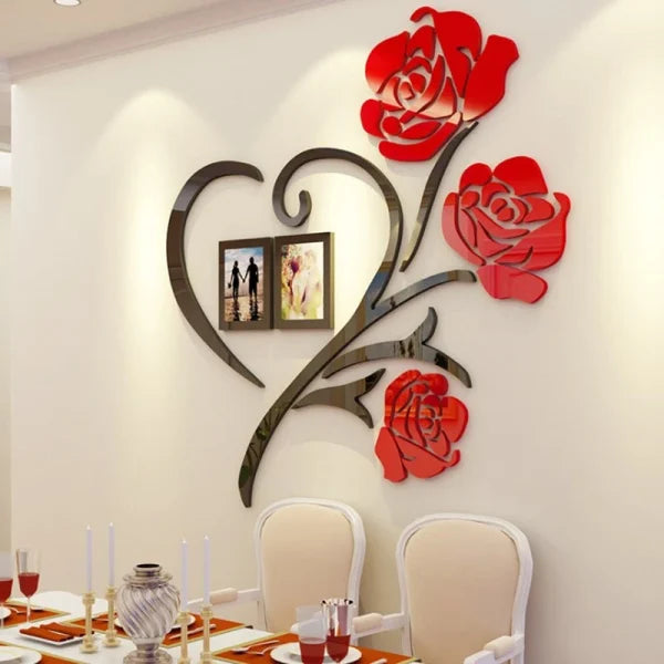 Rose Flower Pattern 3d Acrylic Decoration Wall Sticker DIY Wall Poster